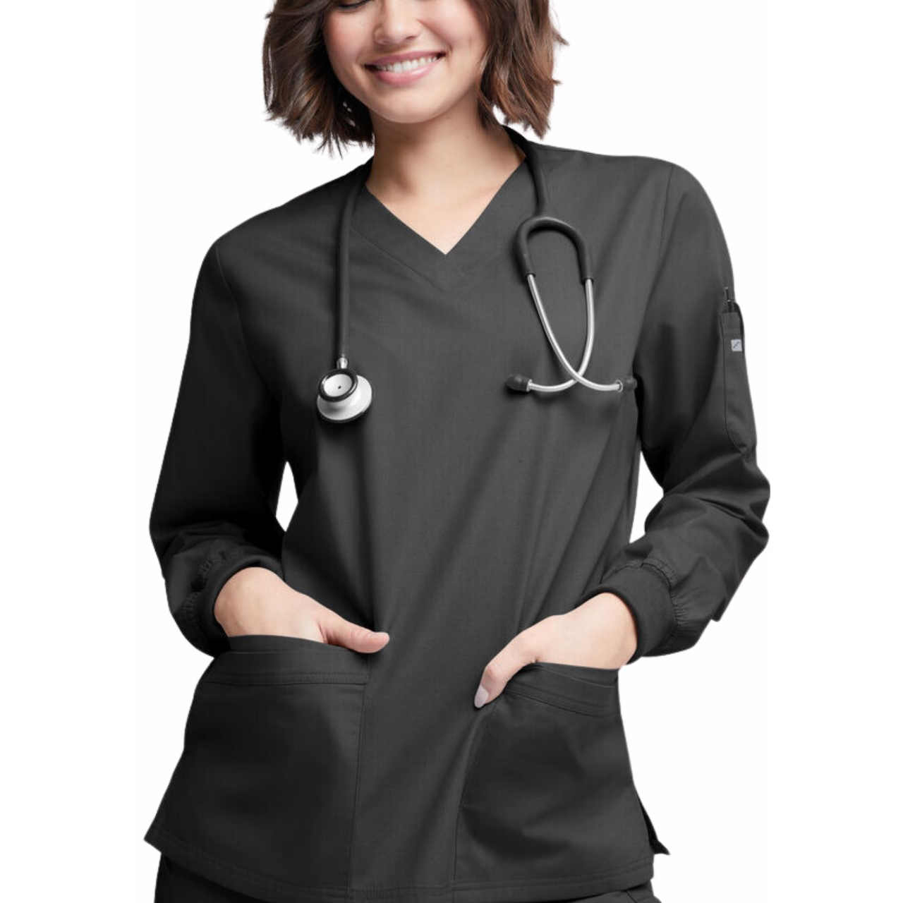 Cotton Scrub Top (Long Sleeve) - Black